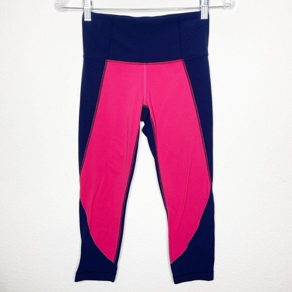 Athleta Blue and Pink Color Blocked Cropped Leggings Sz XS - Picture 2 of 7